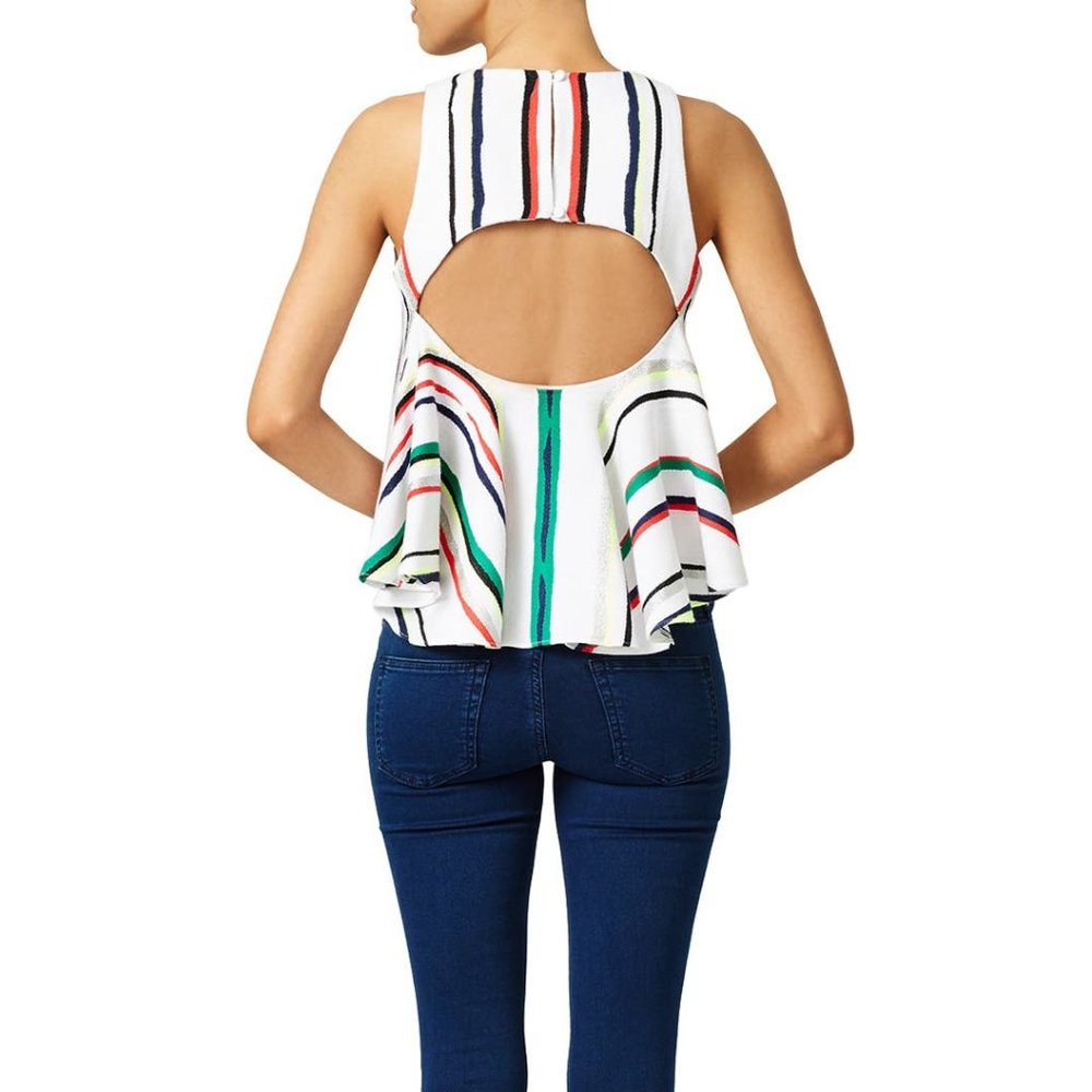 Milly Multicolor St. Tropez Top Sleeveless Cutout Back Colorful Striped Top